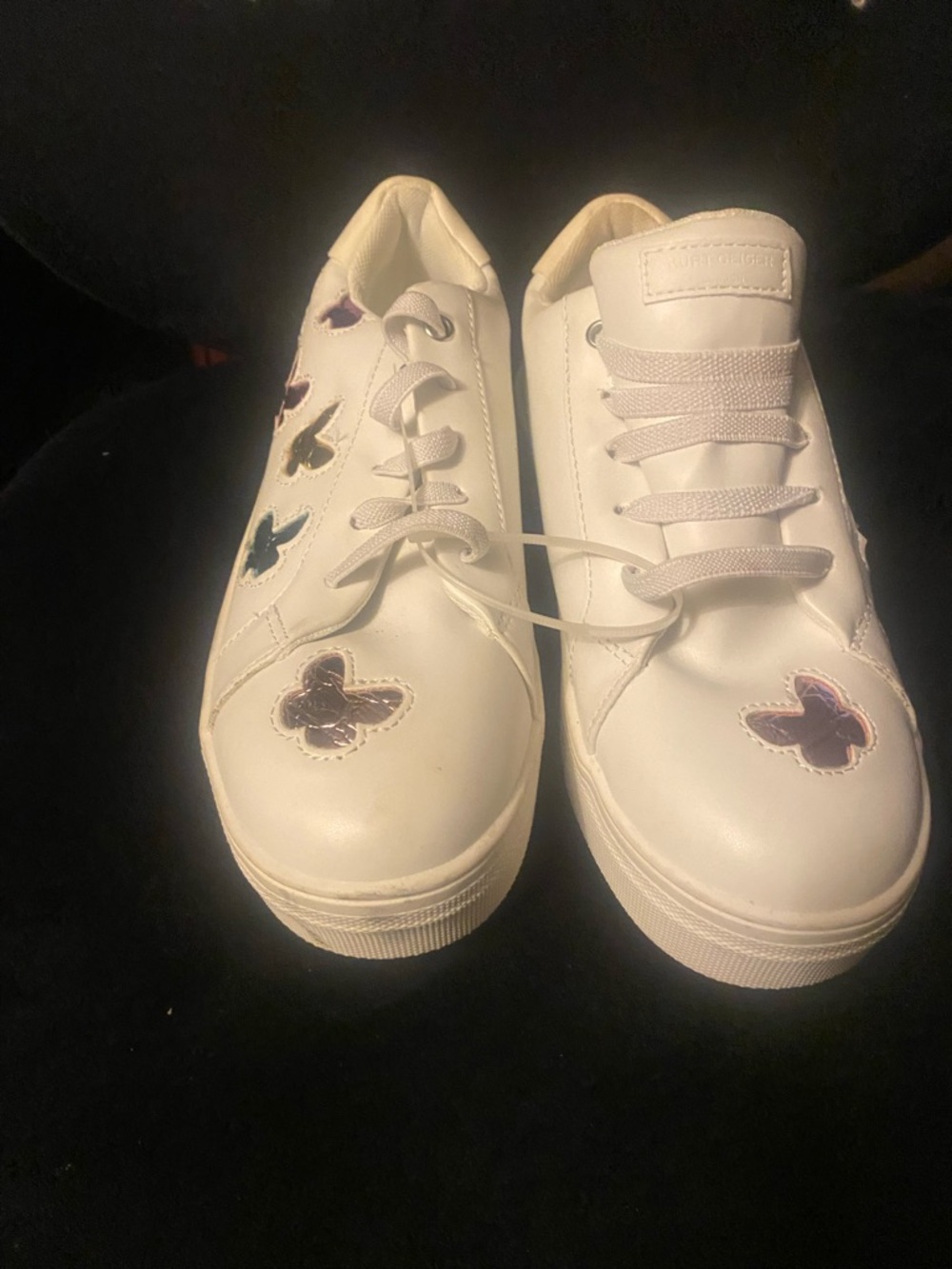 Kurt Geiger White Kids Sneakers with Iridescent Butterfly Appliqués